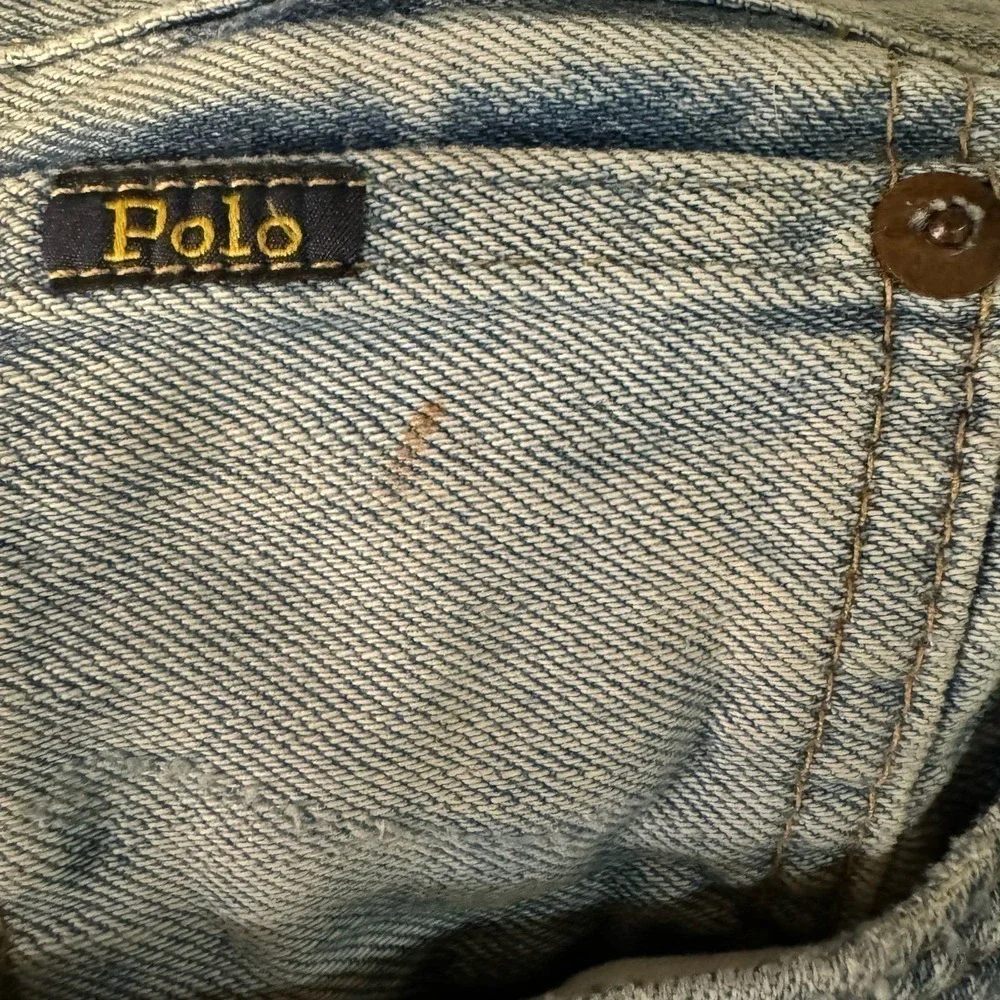 Polo Ralph Lauren Mens Varick Slim Straight Sun Faded Distressed Rope Dyed Jeans